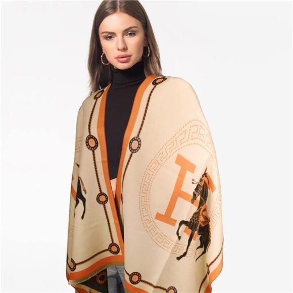 Women's Pashmina Silky Shawl Wrap Blanket Open Front Poncho Cape - Picture 4 of 9